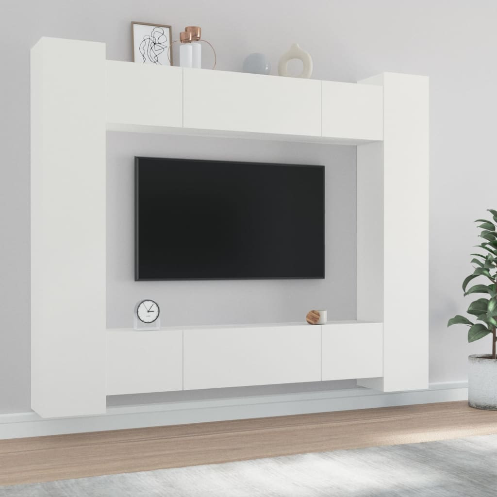 vidaXL 8-tlg. TV-Schrank-Set Weiß Holzwerkstoff