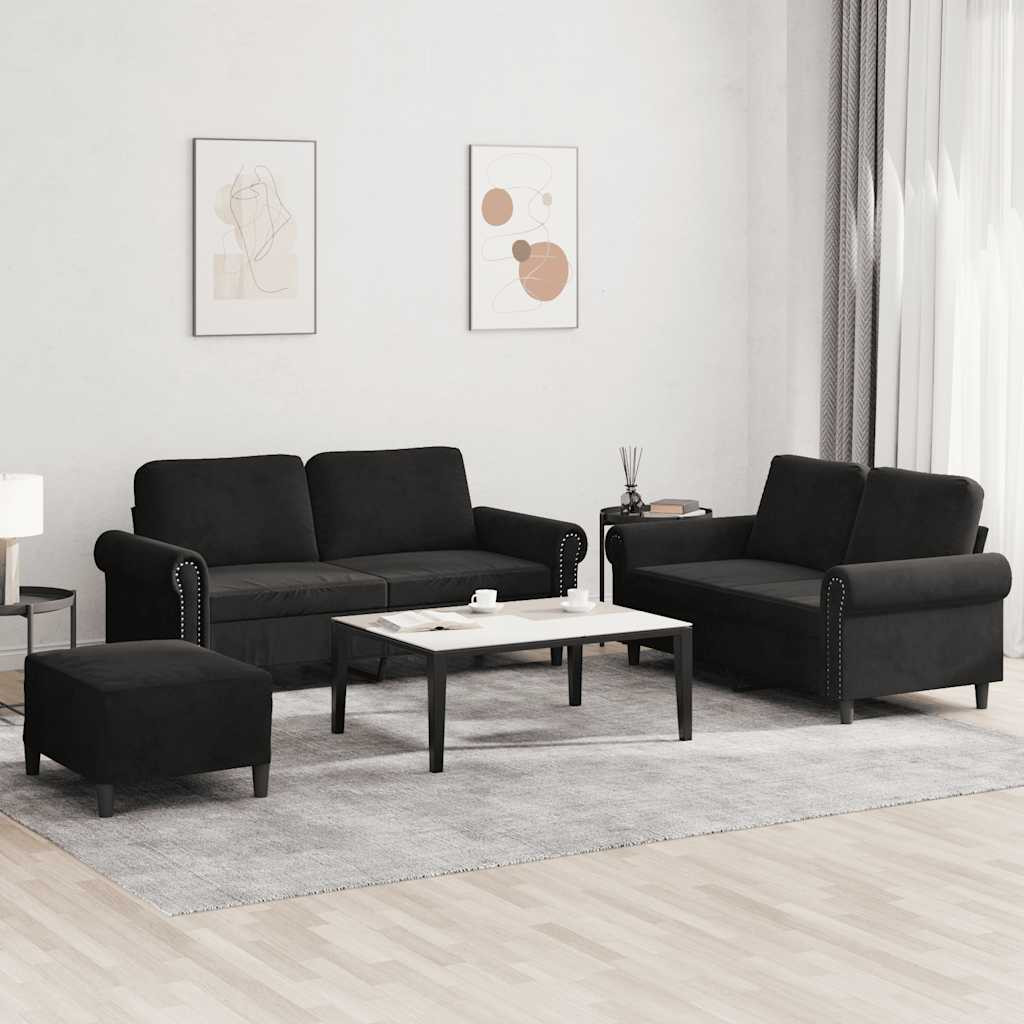 vidaXL 3-tlg. Sofagarnitur mit Kissen Schwarz Samt