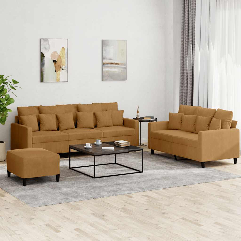 vidaXL 3-tlg. Sofagarnitur mit Kissen Braun Samt