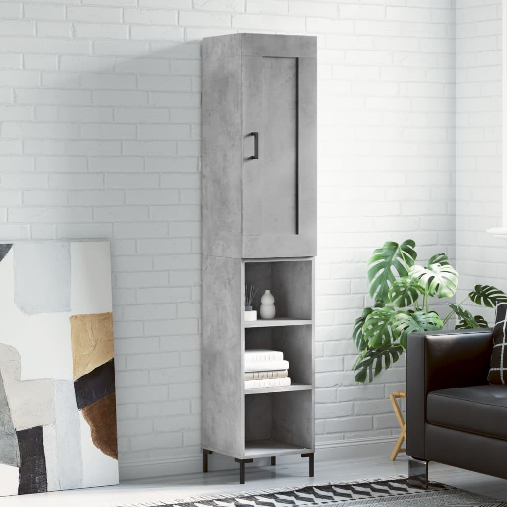 vidaXL Highboard Betongrau 34,5x34x180 cm Holzwerkstoff