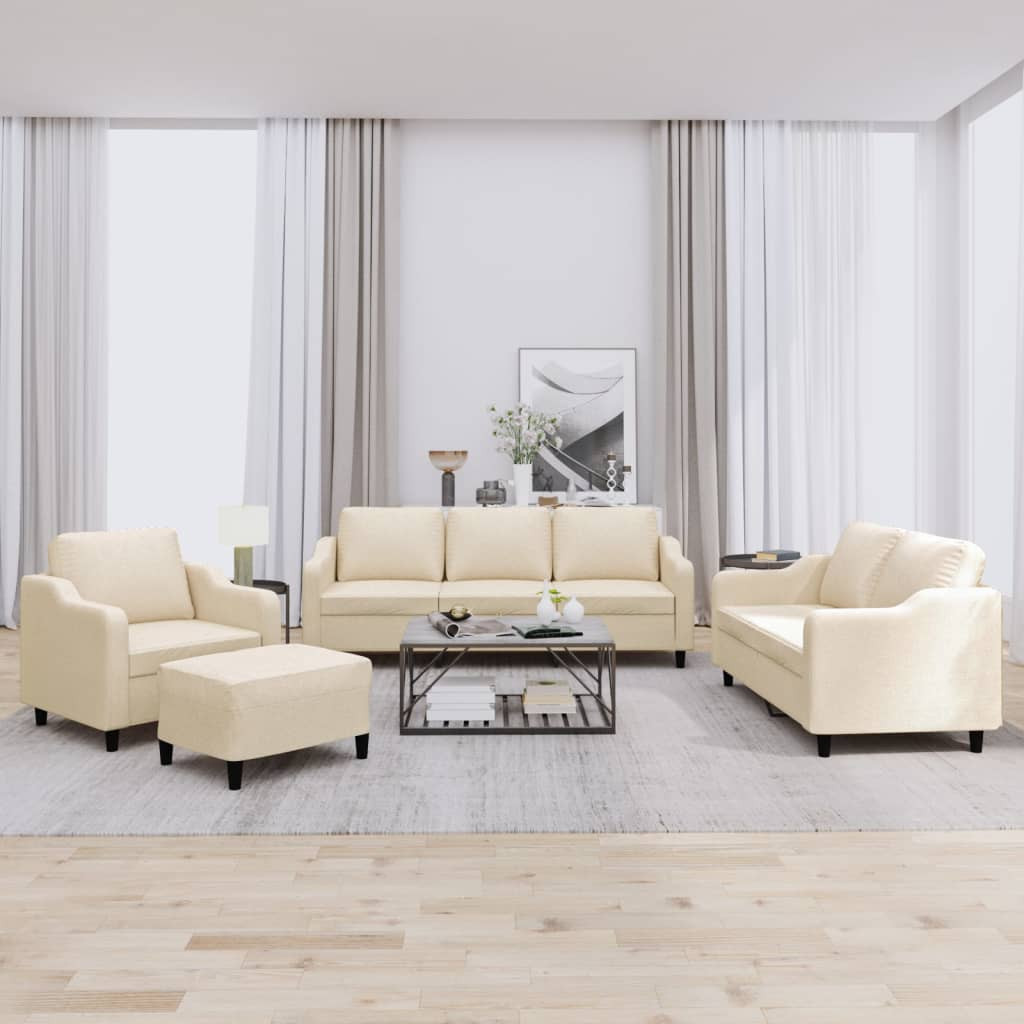 vidaXL 4-tlg. Sofagarnitur mit Kissen Creme Stoff