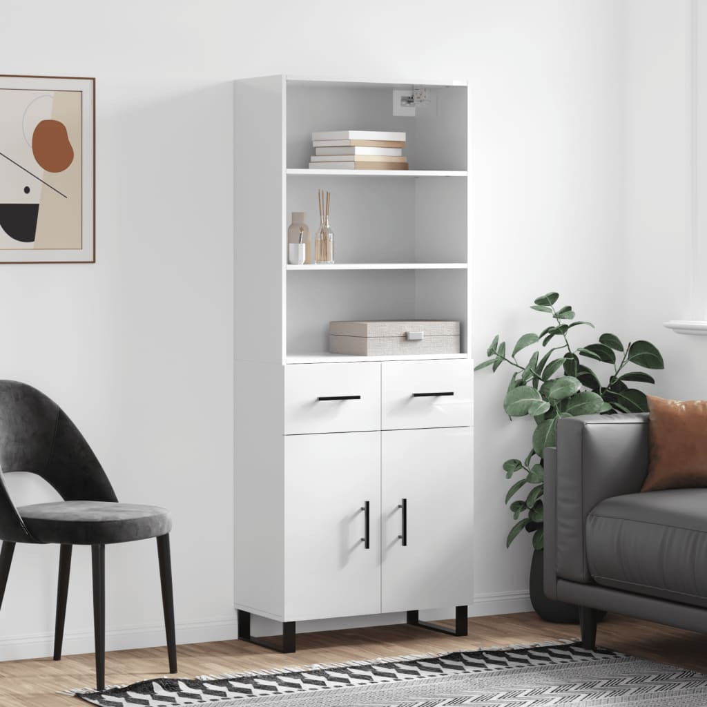 vidaXL Highboard Hochglanz-Weiß 69,5x34x180 cm Holzwerkstoff