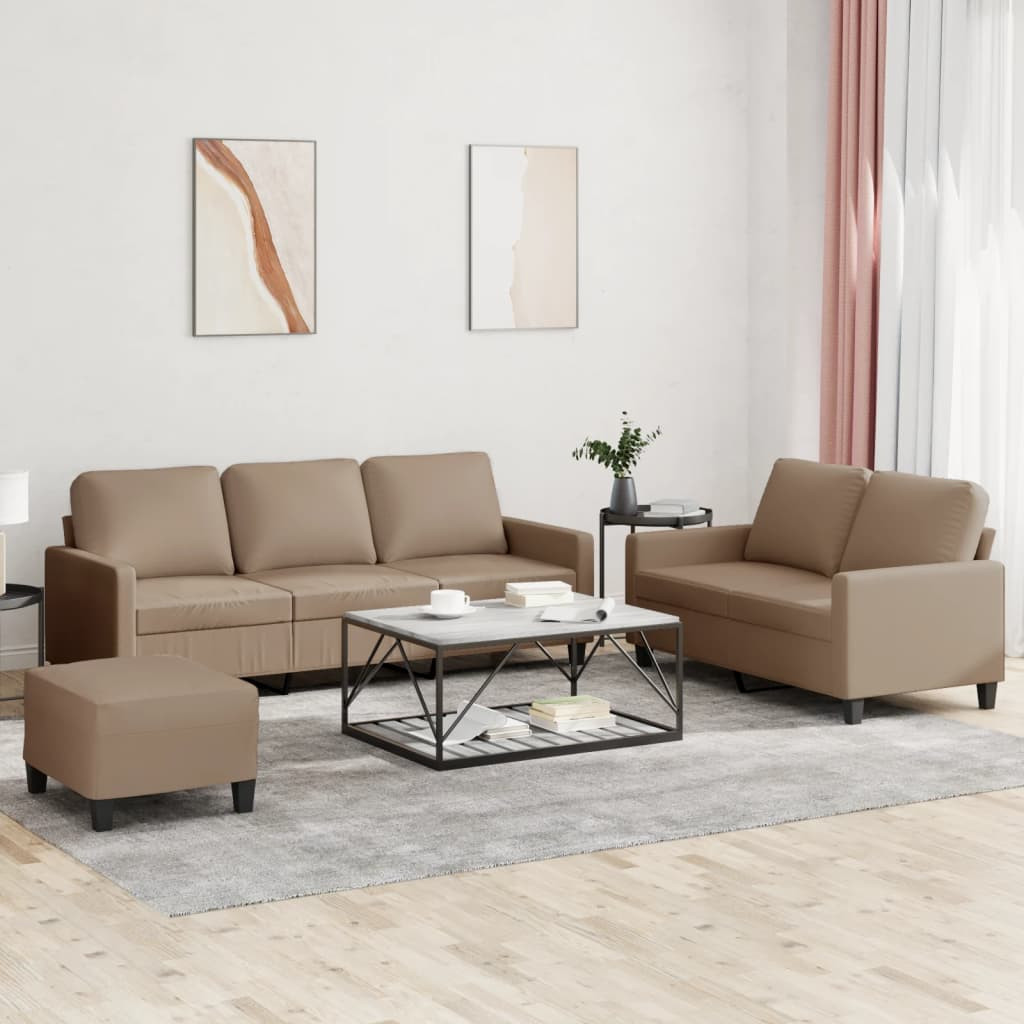 vidaXL 3-tlg. Sofagarnitur mit Kissen Cappuccino-Braun Kunstleder