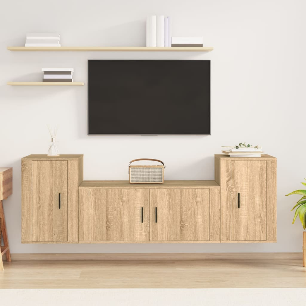 vidaXL 3-tlg. TV-Schrank-Set Sonoma-Eiche Holzwerkstoff