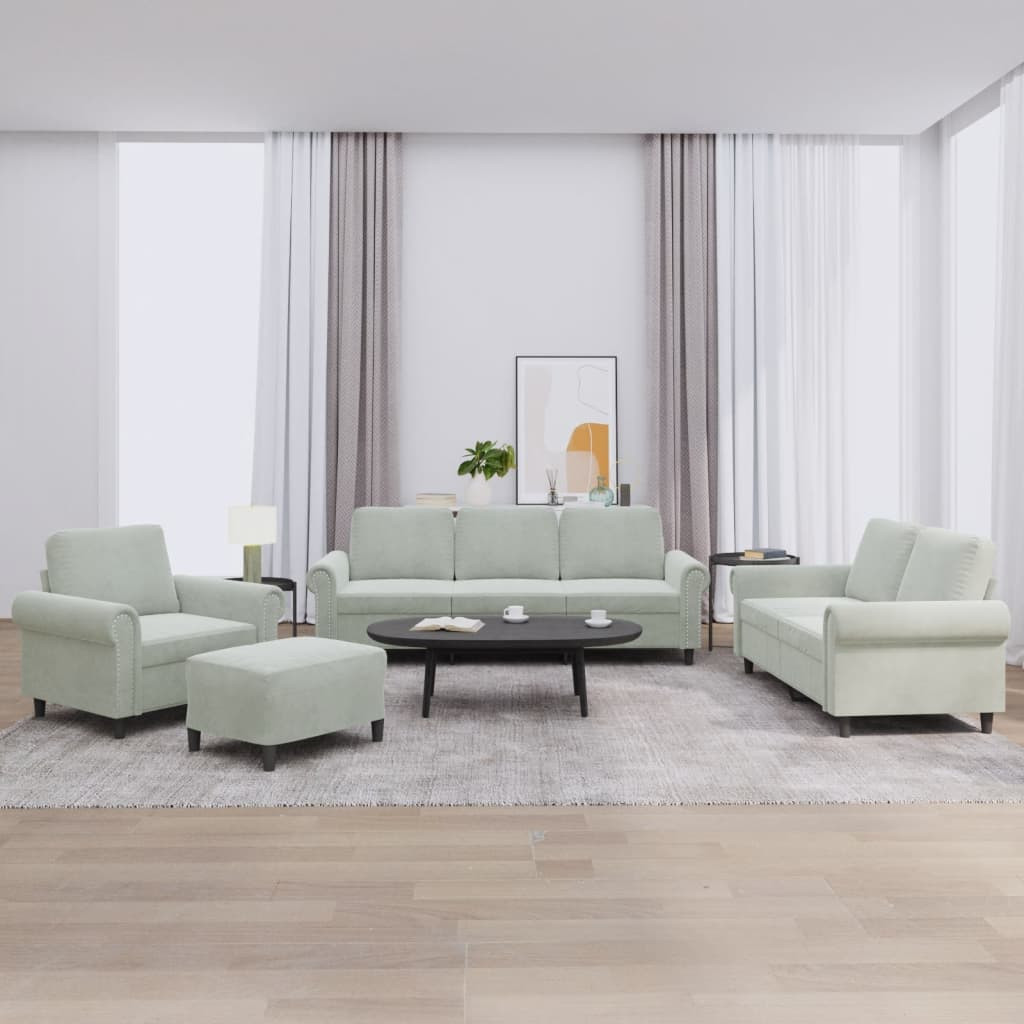 vidaXL 4-tlg. Sofagarnitur mit Kissen Hellgrau Samt