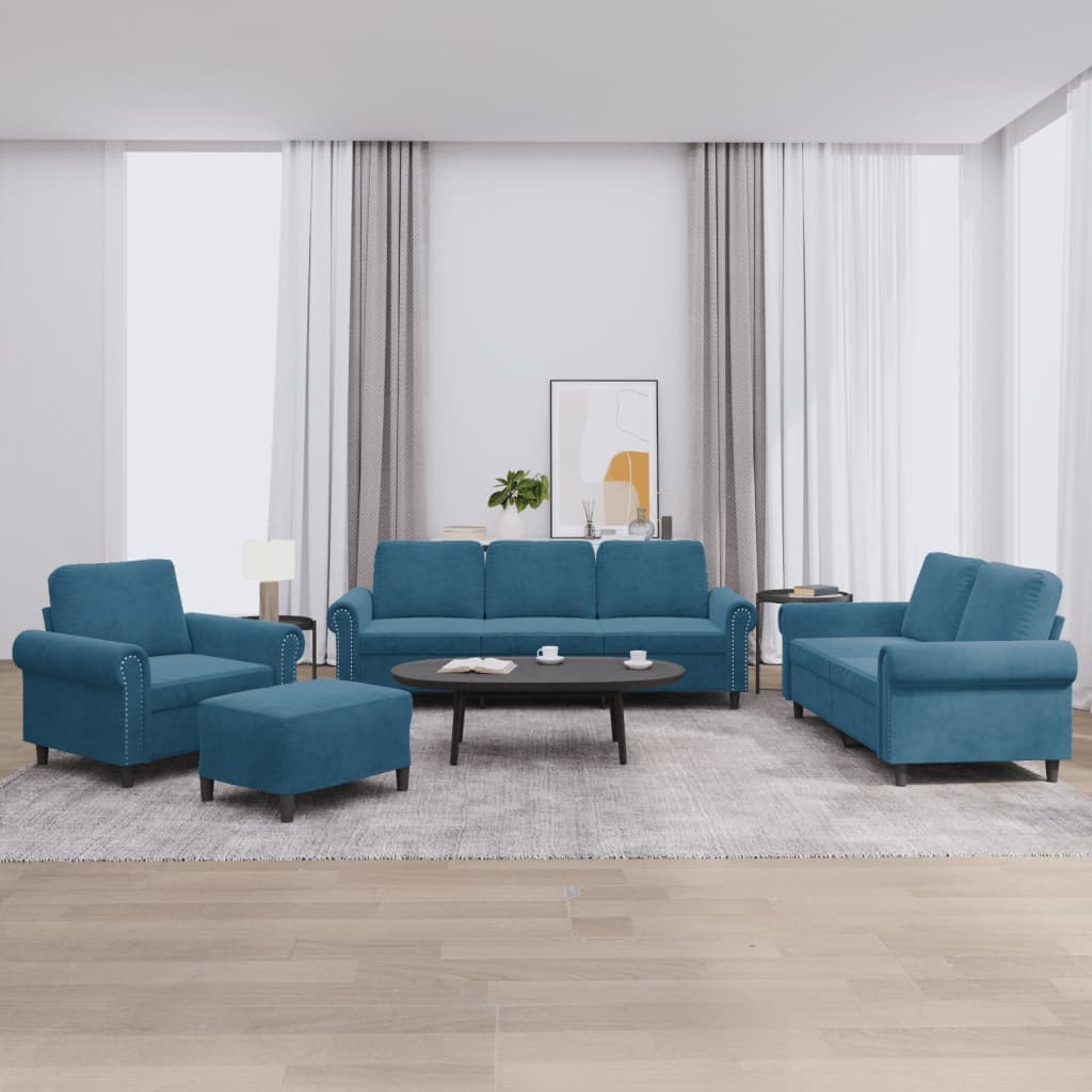 vidaXL 4-tlg. Sofagarnitur mit Kissen Blau Samt