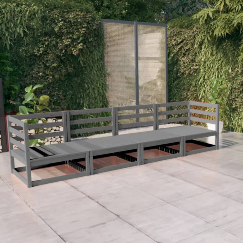 vidaXL Outdoor-Sofa 4-Sitzer Grau Massivholz Kiefer