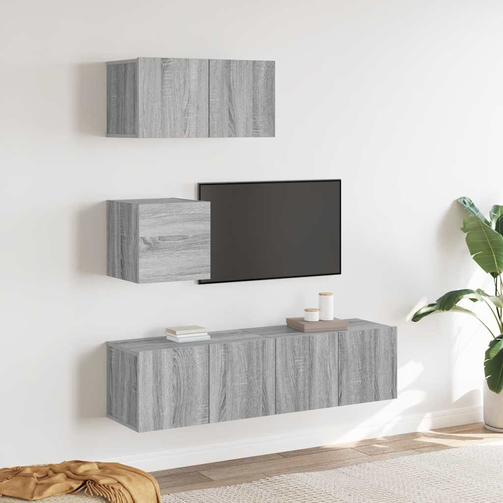 vidaXL 4-tlg. TV-Schrank-Set Grau Sonoma Holzwerkstoff