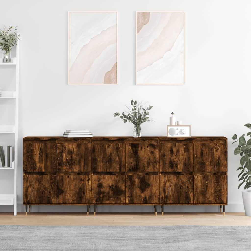 vidaXL Sideboards 3 Stk. Räuchereiche Holzwerkstoff