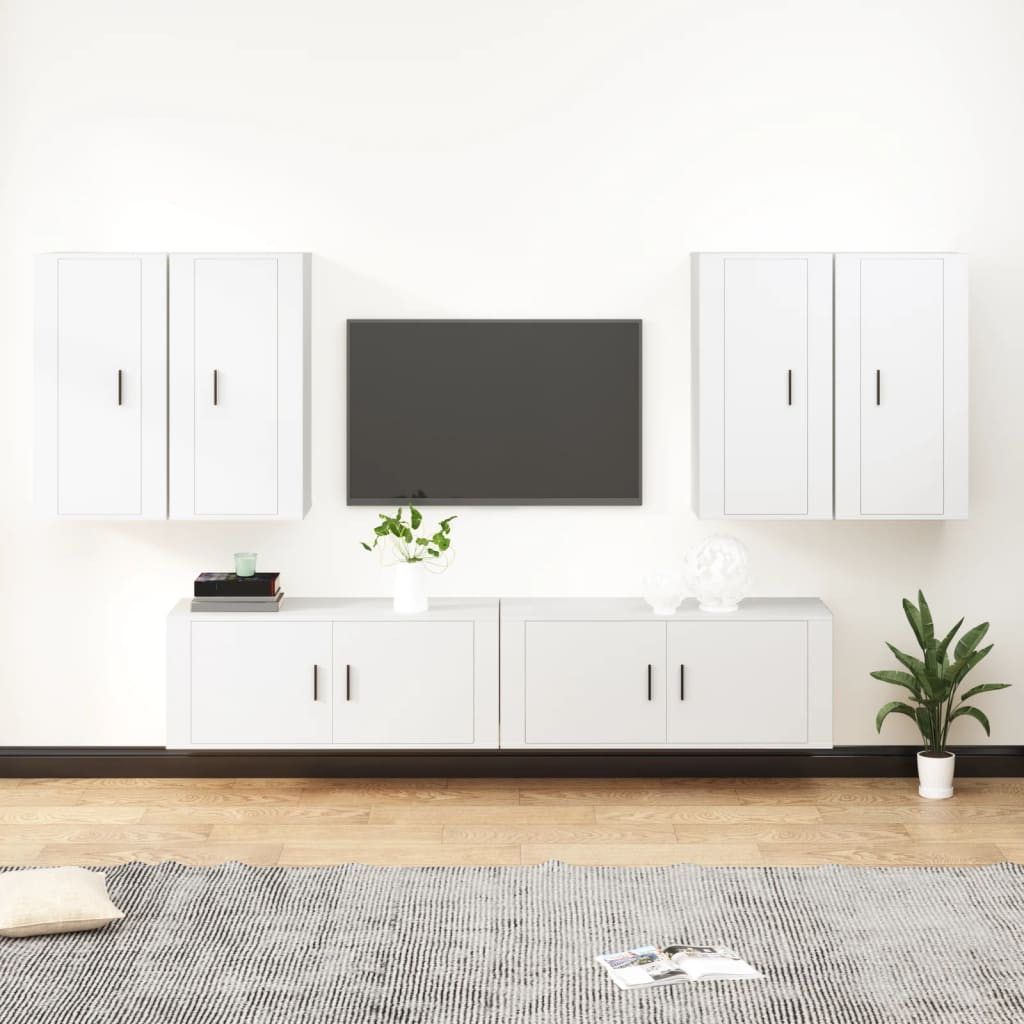 vidaXL 6-tlg. TV-Schrank-Set Weiß Holzwerkstoff