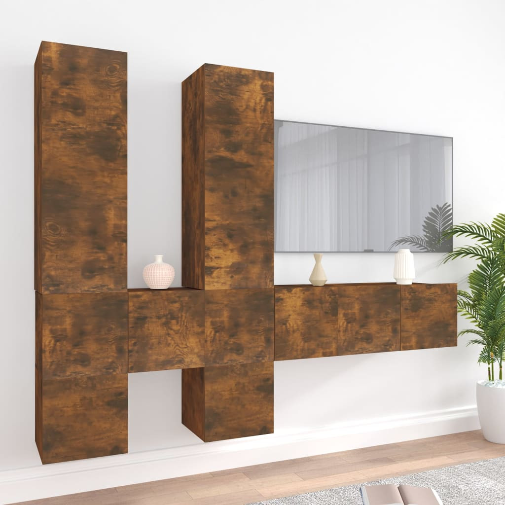 vidaXL 7-tlg. TV-Schrank-Set Räuchereiche Holzwerkstoff