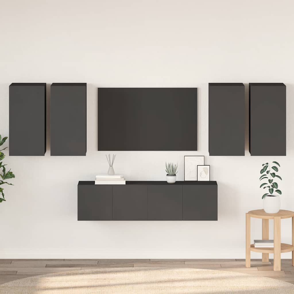 vidaXL 6-tlg. TV-Schrank-Set Grau Holzwerkstoff
