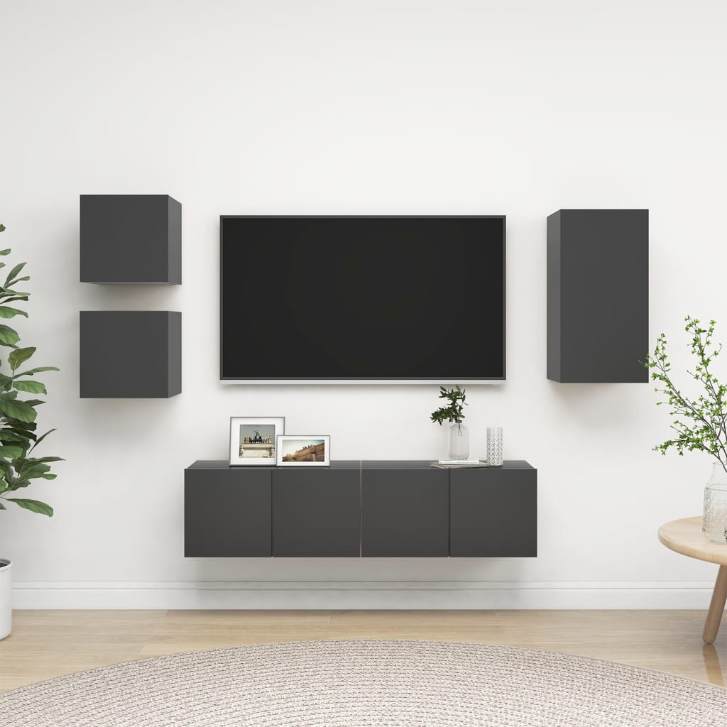 vidaXL 5-tlg. TV-Schrank-Set Grau Holzwerkstoff