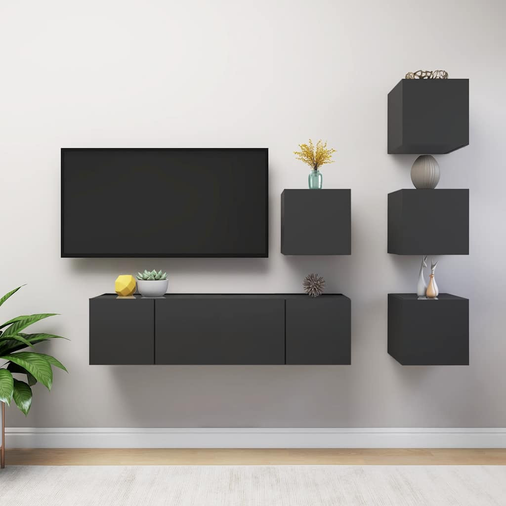 vidaXL 6-tlg. TV-Schrank-Set Grau Holzwerkstoff