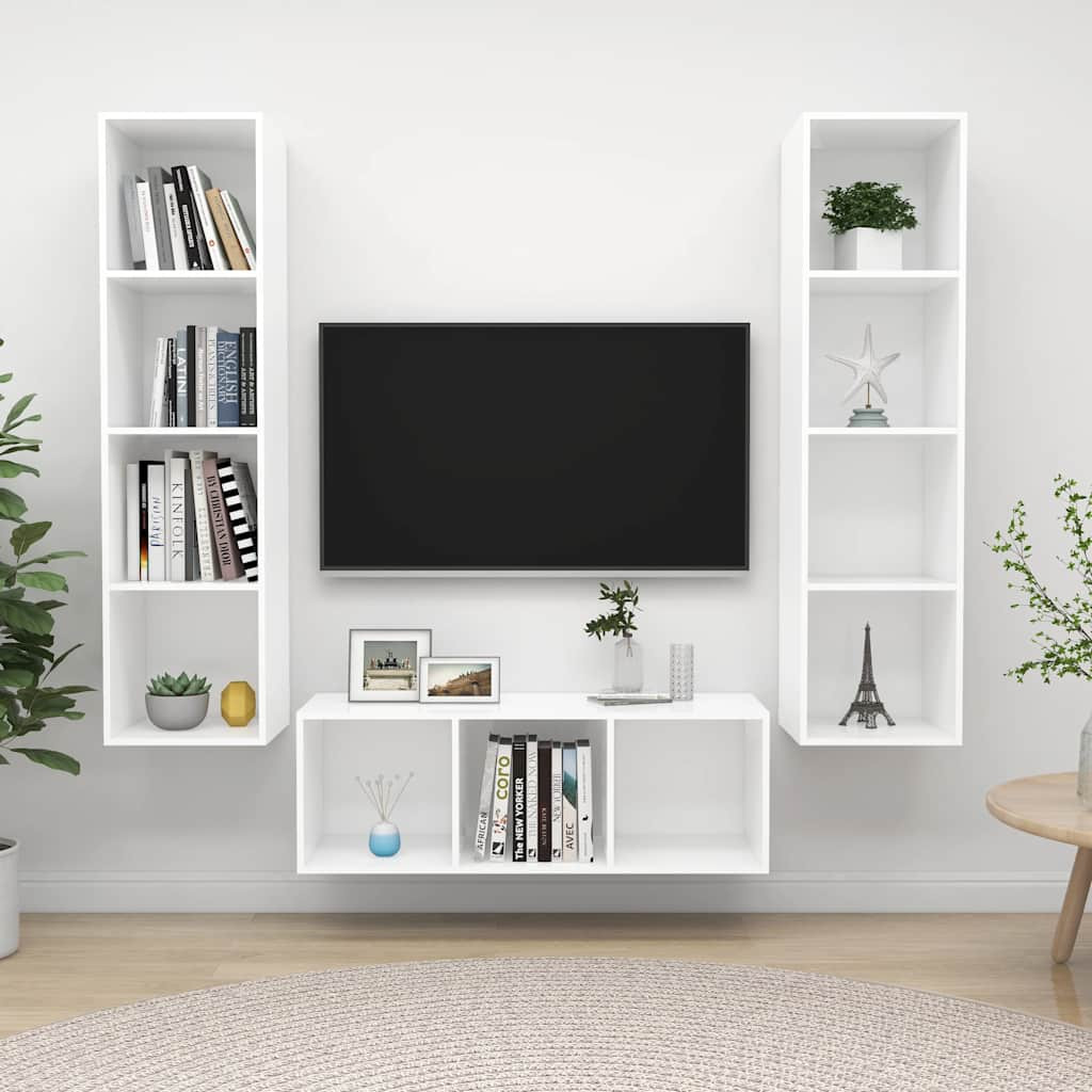 vidaXL 3-tlg. TV-Schrank-Set Weiß Holzwerkstoff