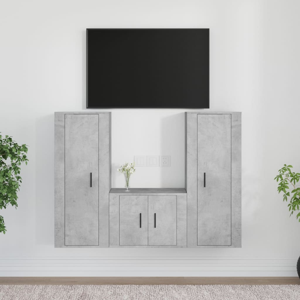 vidaXL 3-tlg. TV-Schrank-Set Betongrau Holzwerkstoff