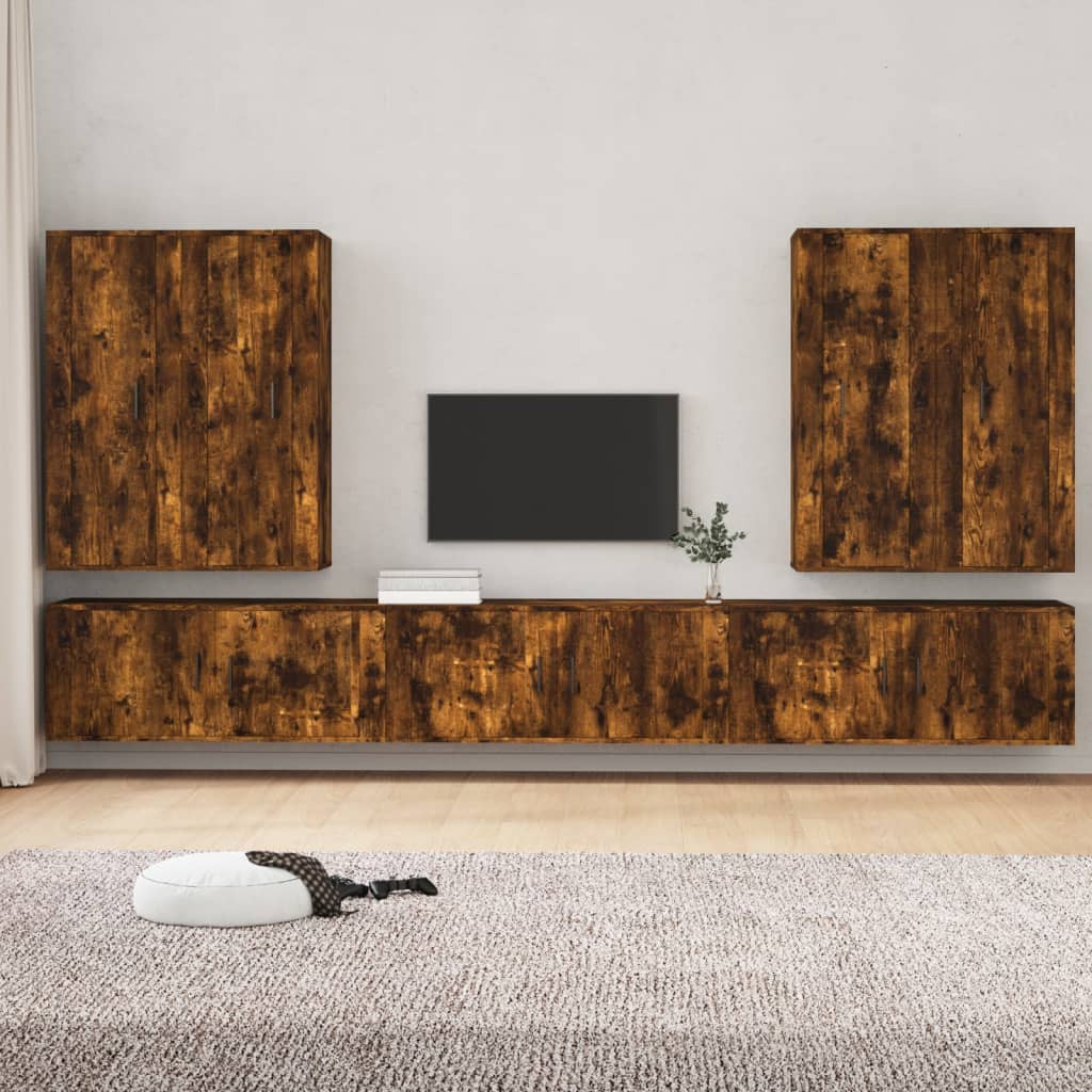 vidaXL 7-tlg. TV-Schrank-Set Räuchereiche Holzwerkstoff