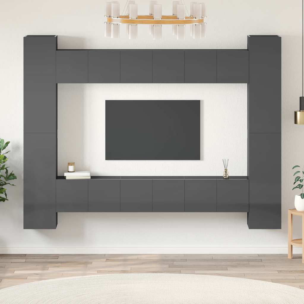 vidaXL 10-tlg. TV-Schrank-Set Hochglanz-Grau Holzwerkstoff