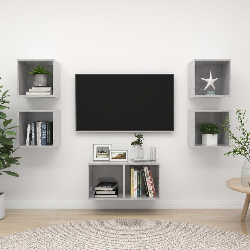 vidaXL 5-tlg. TV-Schrank-Set Betongrau Holzwerkstoff