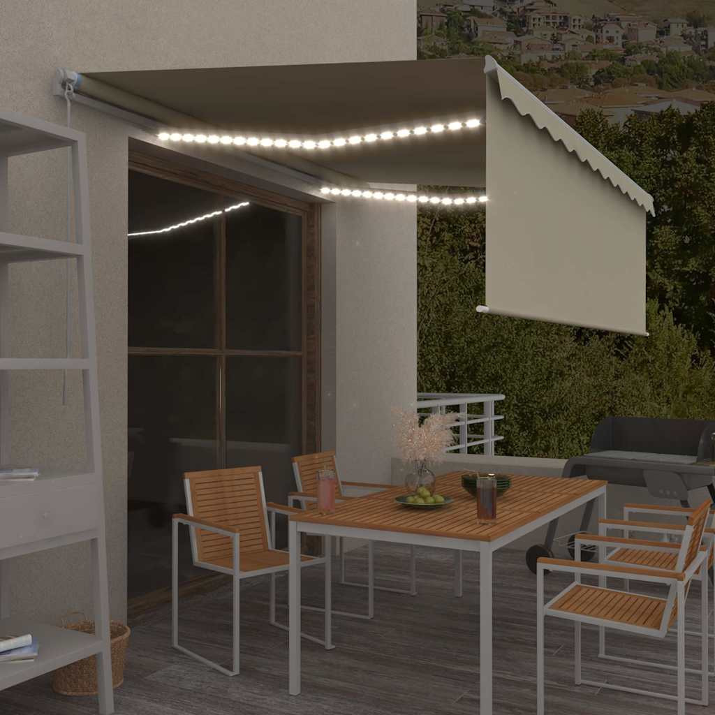 vidaXL Markise Manuell Einziehbar mit Rollo & LED 4x3 m Creme