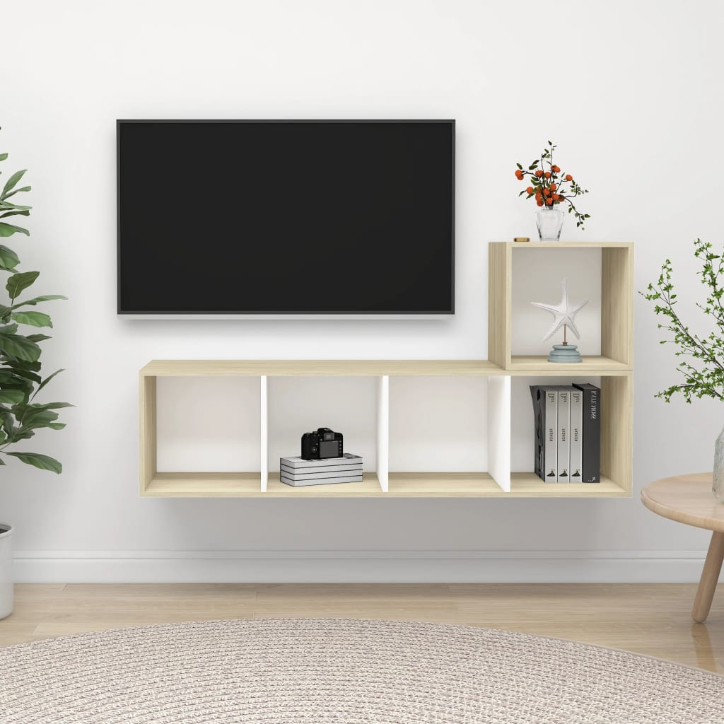 vidaXL 2-tlg. TV-Schrank-Set Weiß Sonoma-Eiche Holzwerkstoff