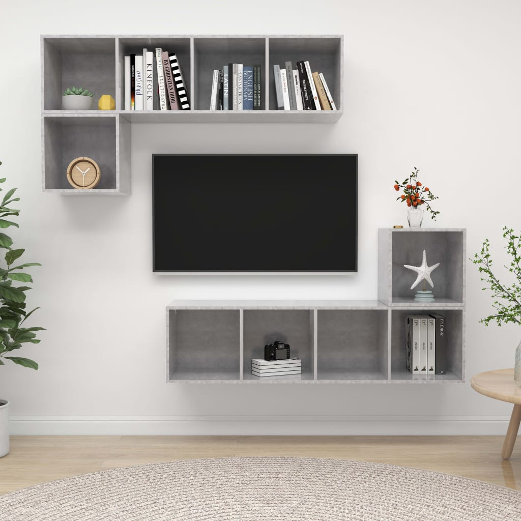 vidaXL 4-tlg. TV-Schrank-Set Betongrau Holzwerkstoff