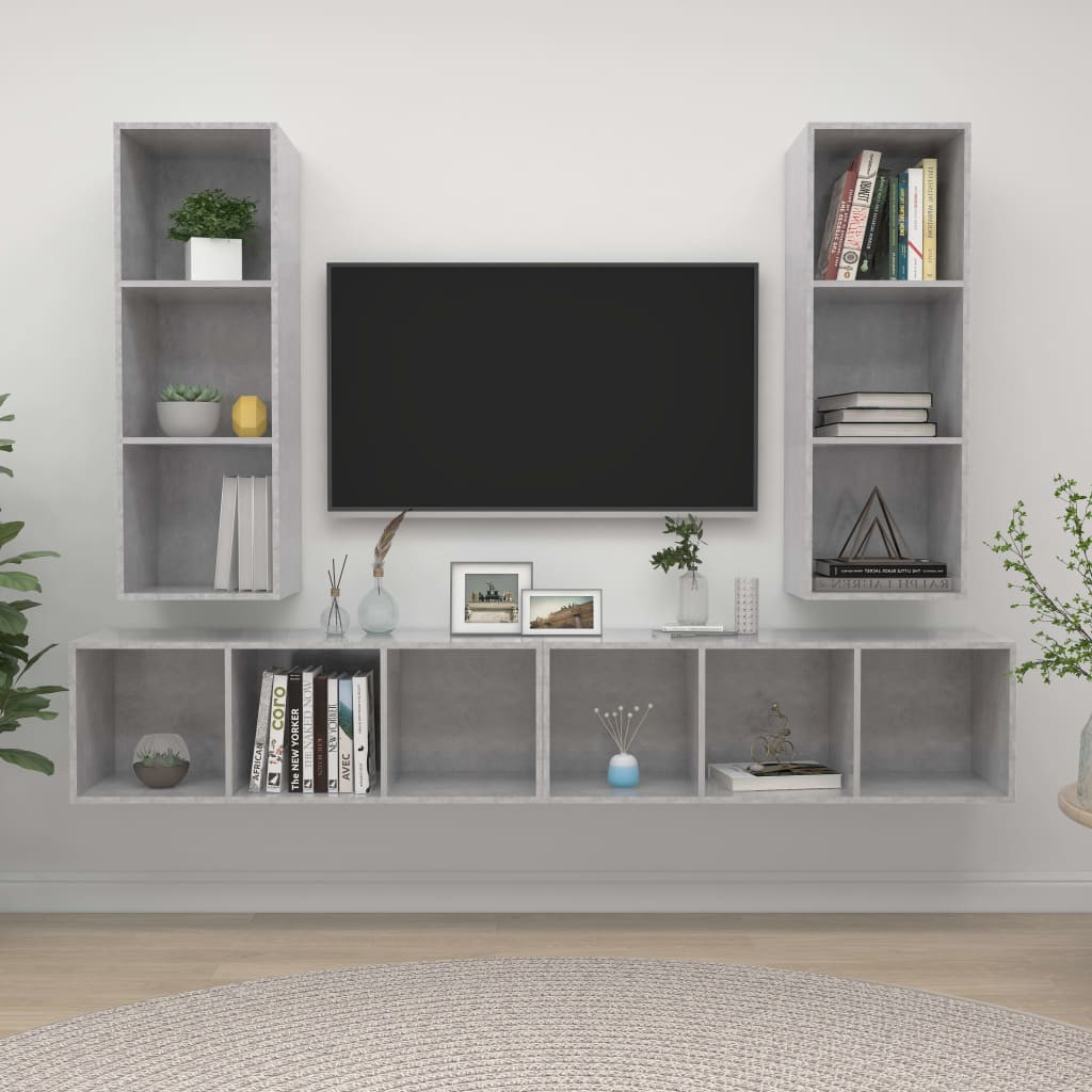 vidaXL TV-Wandschränke 4 Stk. Betongrau Holzwerkstoff