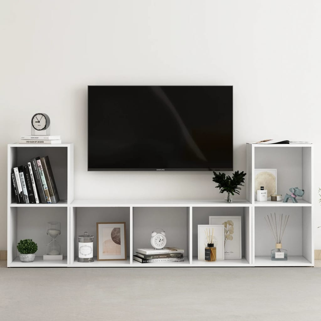 vidaXL 3-tlg. TV-Schrank-Set Weiß Holzwerkstoff