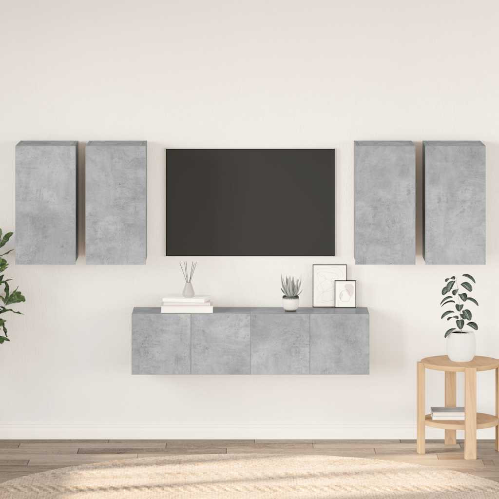 vidaXL 6-tlg. TV-Schrank-Set Betongrau Holzwerkstoff