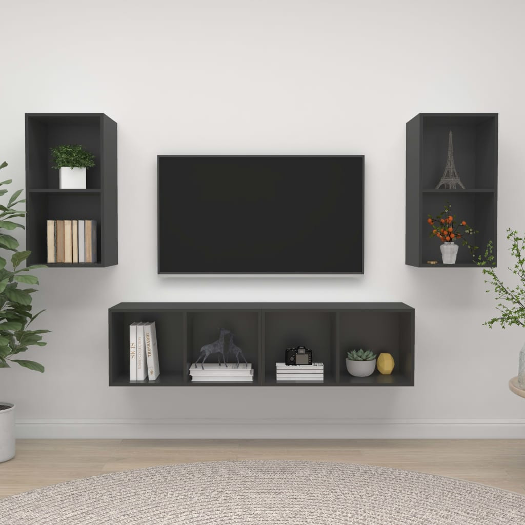 vidaXL TV-Wandschränke 4 Stk. Grau Holzwerkstoff