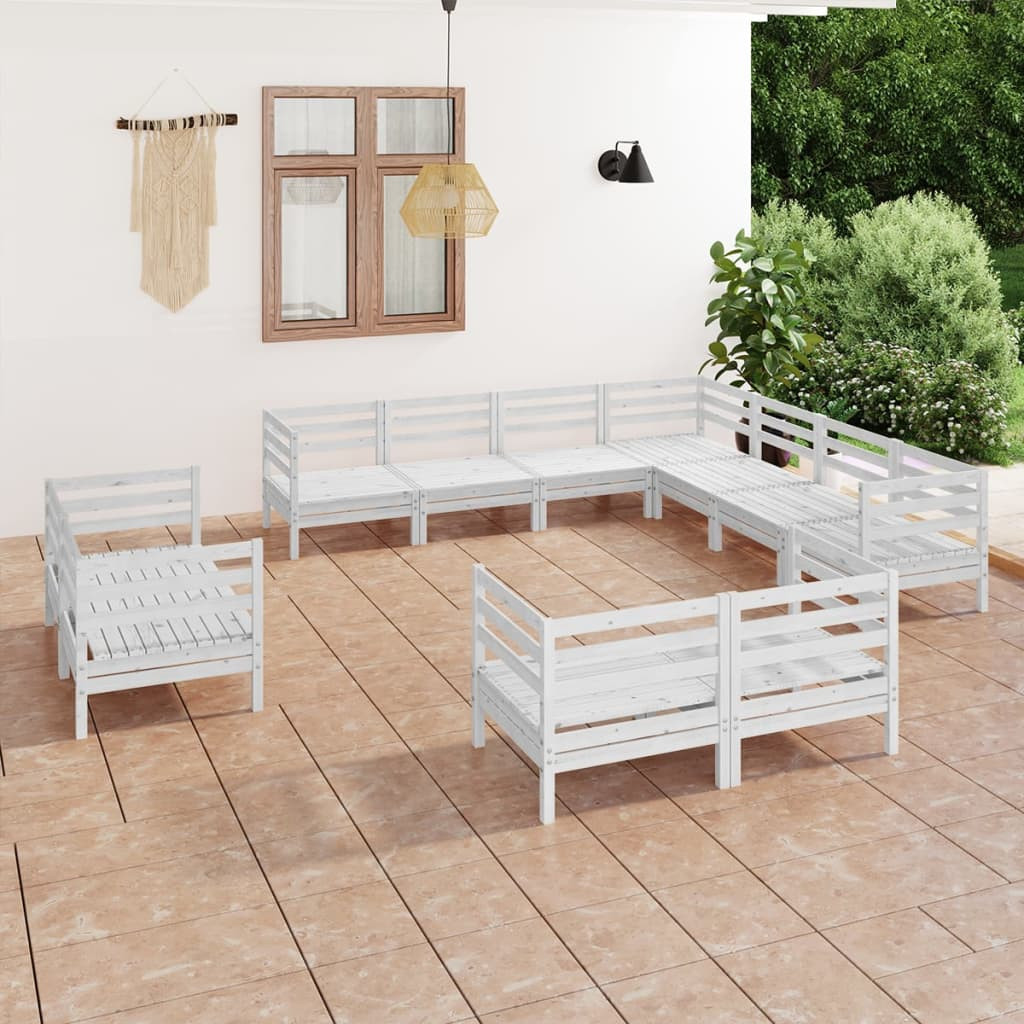 vidaXL 11-tlg. Garten-Lounge-Set Massivholz Kiefer Weiß