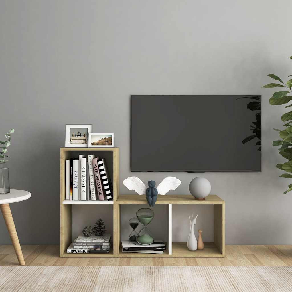 vidaXL TV-Schränke 2 Stk. Weiß Sonoma-Eiche 72x35x36,5cm Holzwerkstoff