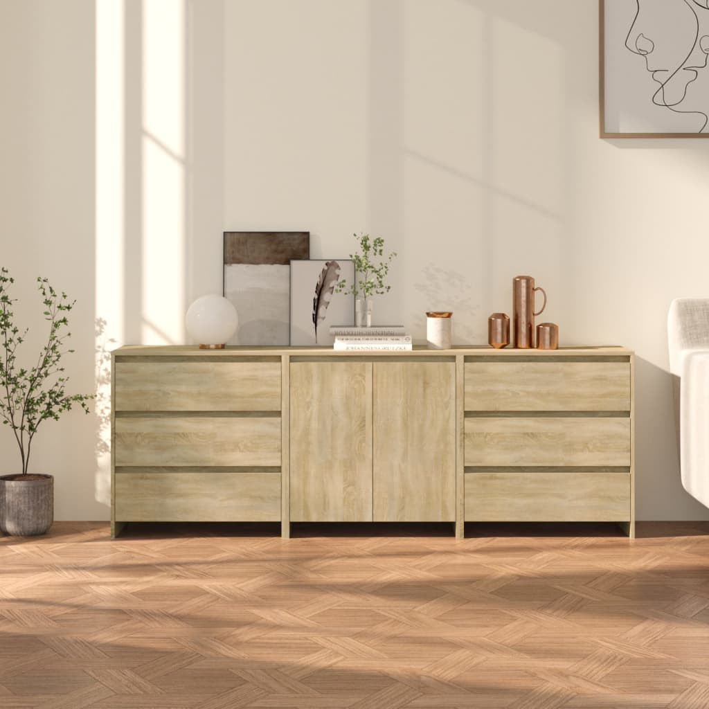 vidaXL 3-tlg. Sideboard Sonoma-Eiche Holzwerkstoff