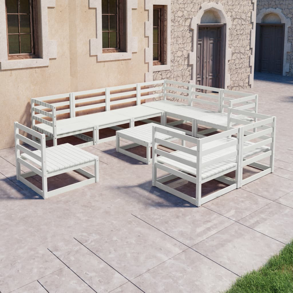 vidaXL 10-tlg. Garten-Lounge-Set Weiß Kiefer Massivholz