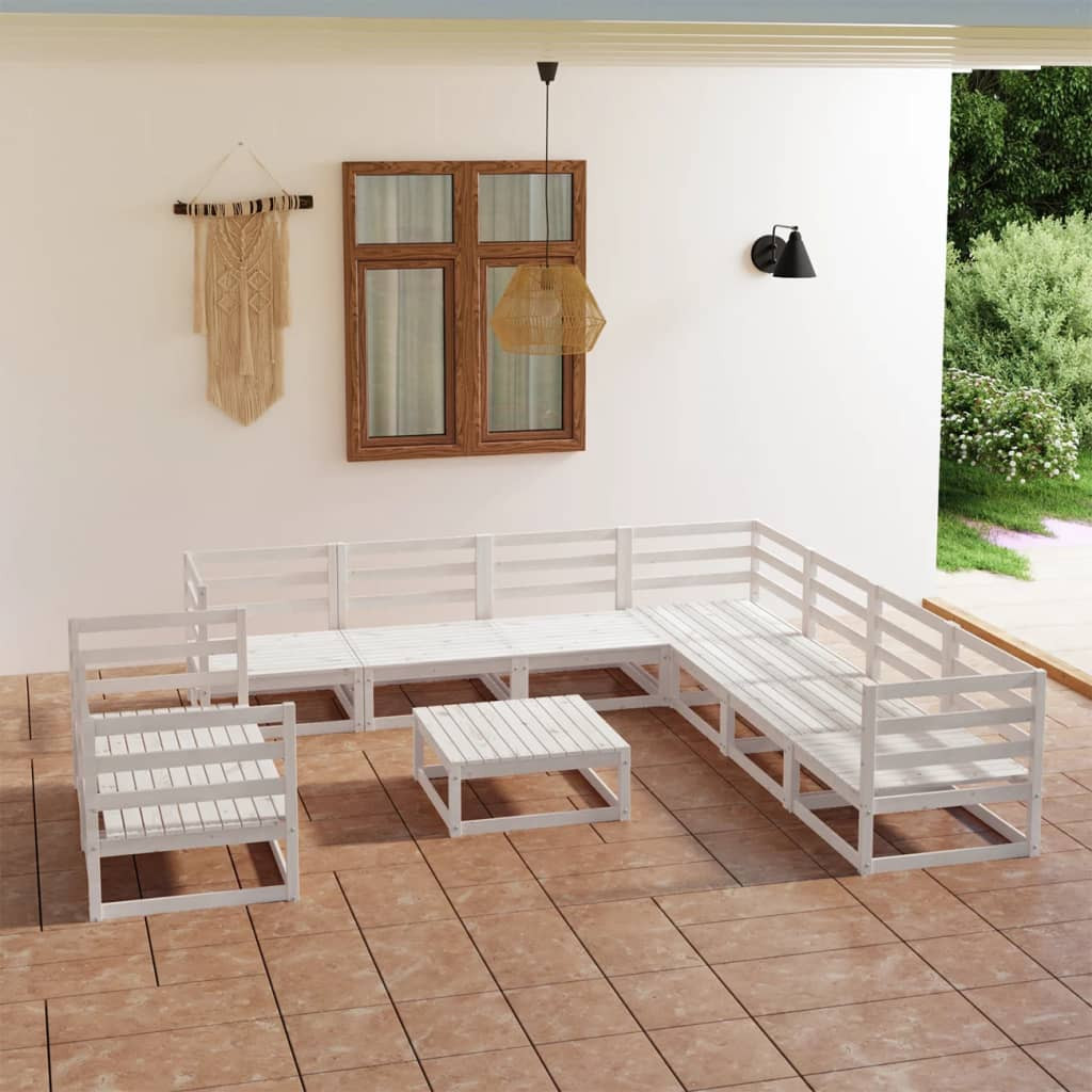 vidaXL 10-tlg. Garten-Lounge-Set Weiß Kiefer Massivholz