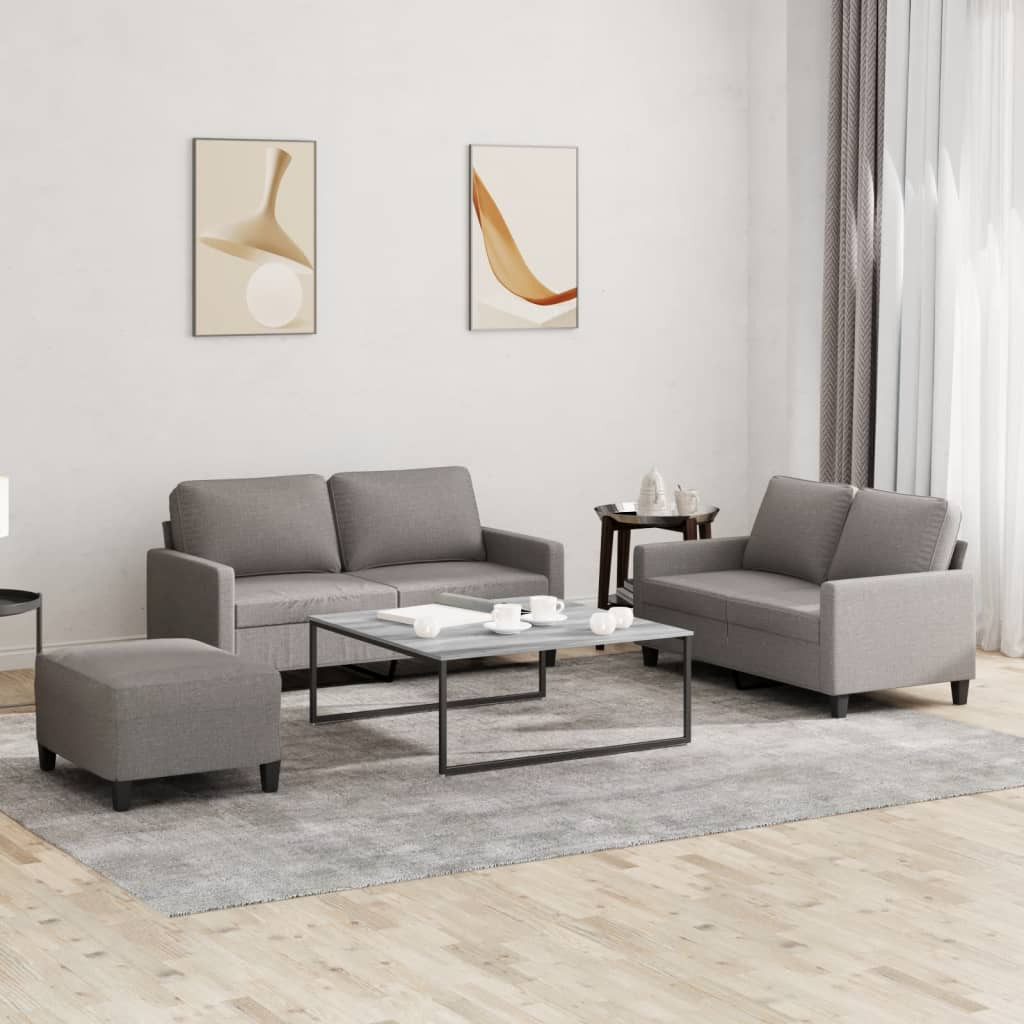 vidaXL 3-tlg. Sofagarnitur mit Kissen Taupe Stoff