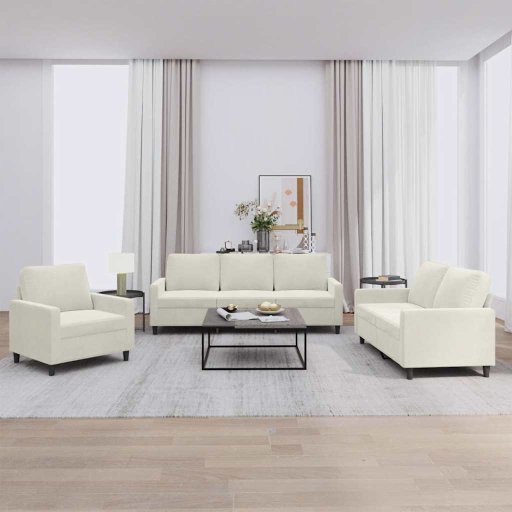 vidaXL 3-tlg. Sofagarnitur mit Kissen Creme Samt