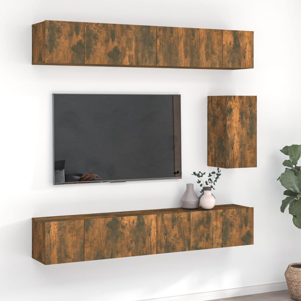 vidaXL 7-tlg. TV-Schrank-Set Räuchereiche Holzwerkstoff