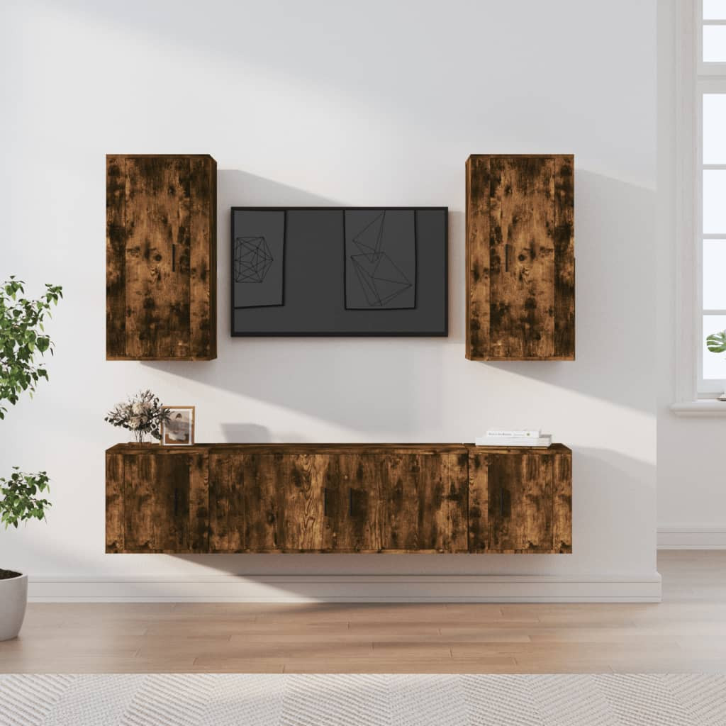 vidaXL 5-tlg. TV-Schrank-Set Räuchereiche Holzwerkstoff