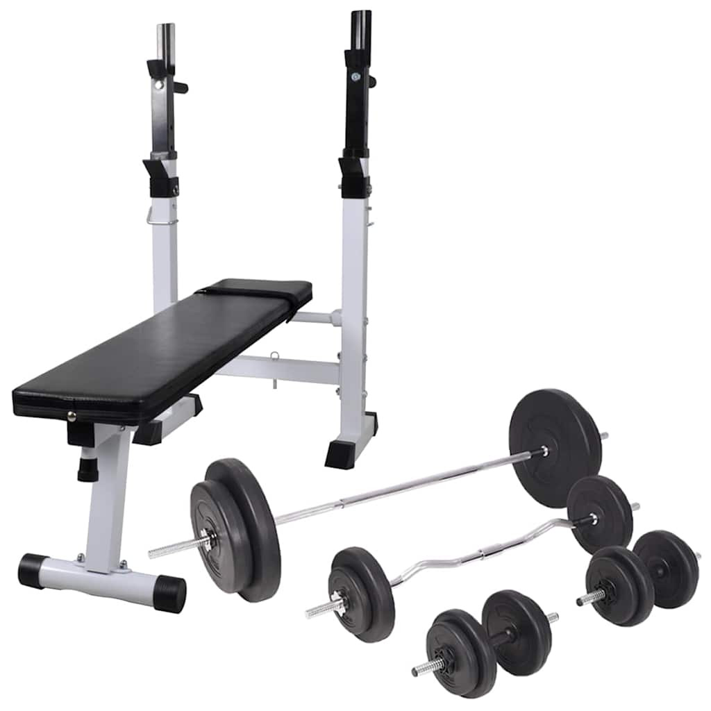 vidaXL Hantelbank mit Ablage, Langhantel und Kurzhantel-Set 90 kg