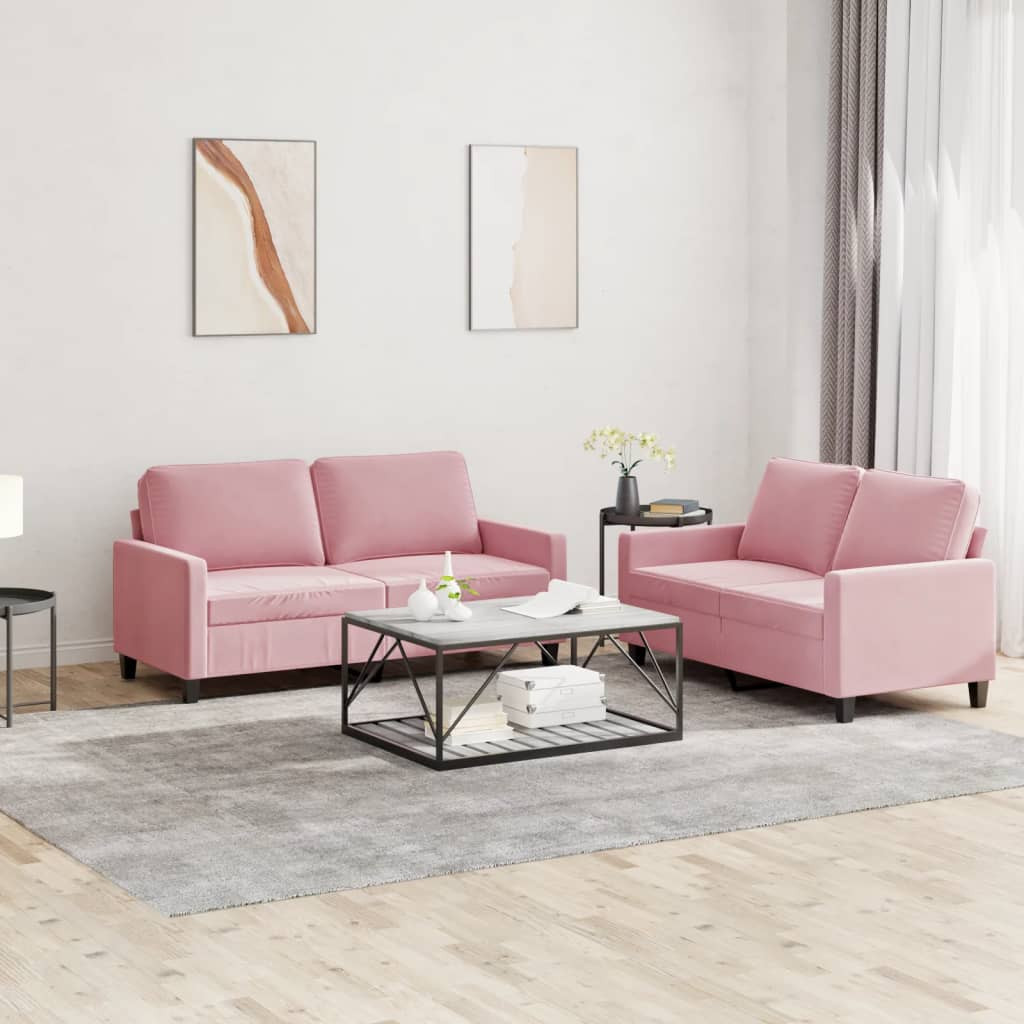 vidaXL 2-tlg. Sofagarnitur mit Kissen Rosa Samt