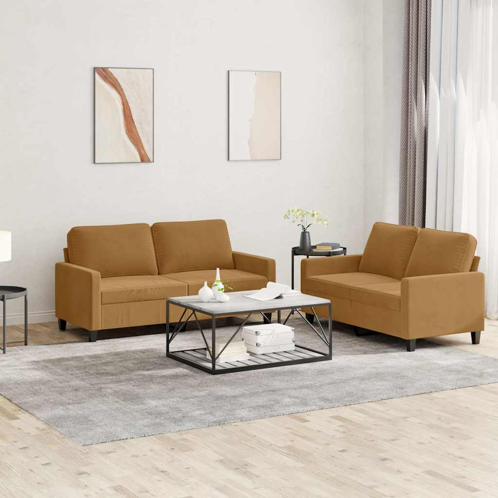 vidaXL 2-tlg. Sofagarnitur mit Kissen Braun Samt
