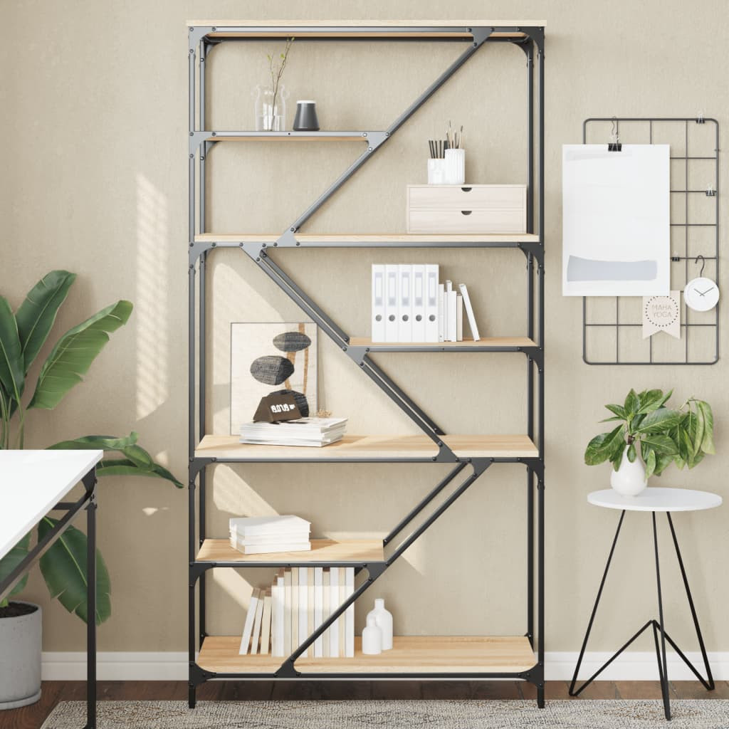 vidaXL Bücherregal Sonoma-Eiche 91x36x176 cm Holzwerkstoff und Stahl