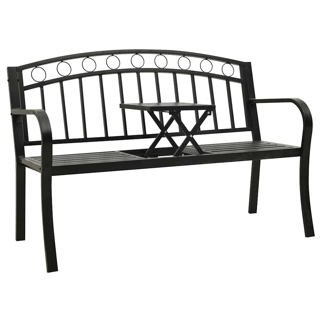 vidaXL Gartenbank mit Tisch 125 cm Stahl Schwarz