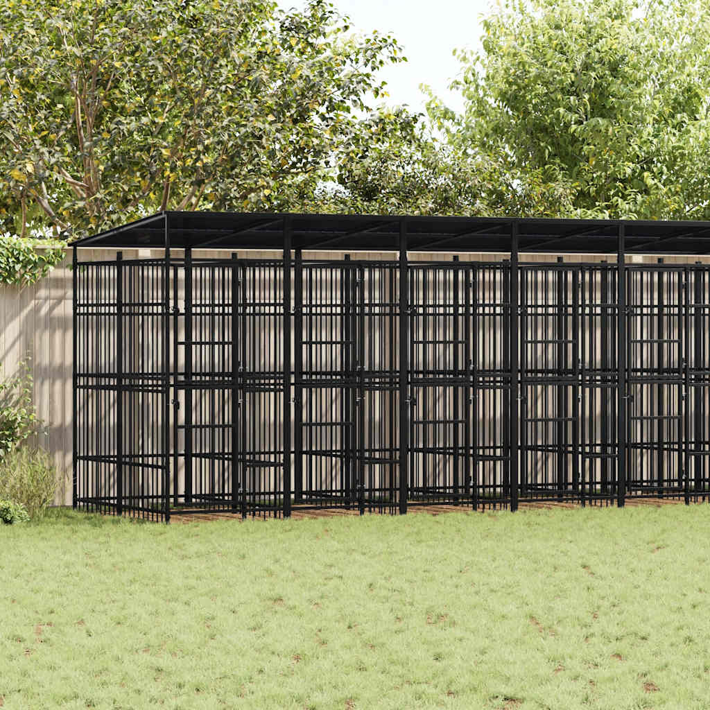 vidaXL Outdoor-Hundezwinger mit Dach Stahl 16,59 m²