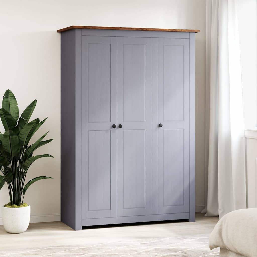 vidaXL Kleiderschrank 3-Türig Grau 118×50×171,5 cm Kiefer Panama Serie
