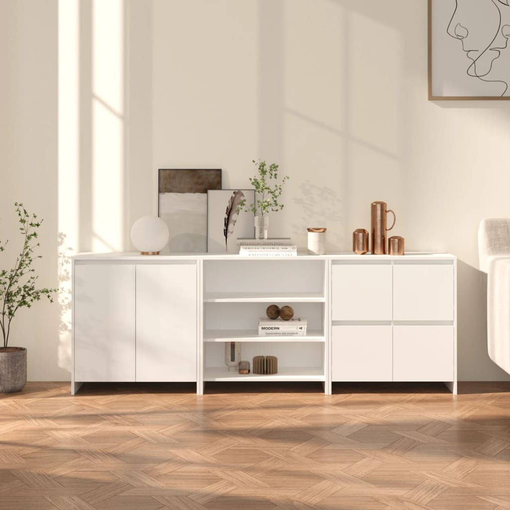 vidaXL 3-tlg. Sideboard Weiß Holzwerkstoff