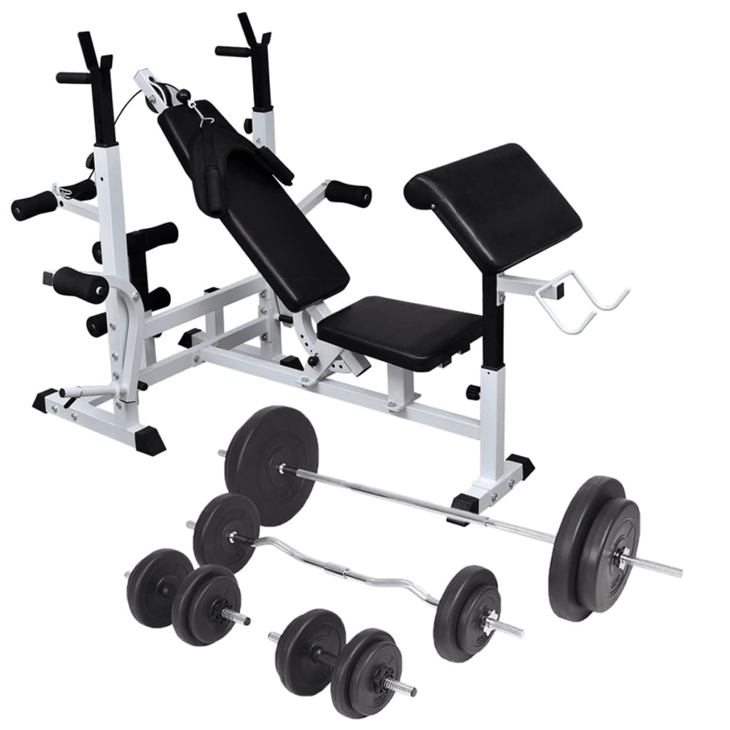 vidaXL Hantelbank mit Ablage, Langhantel und Kurzhantel-Set 90 kg