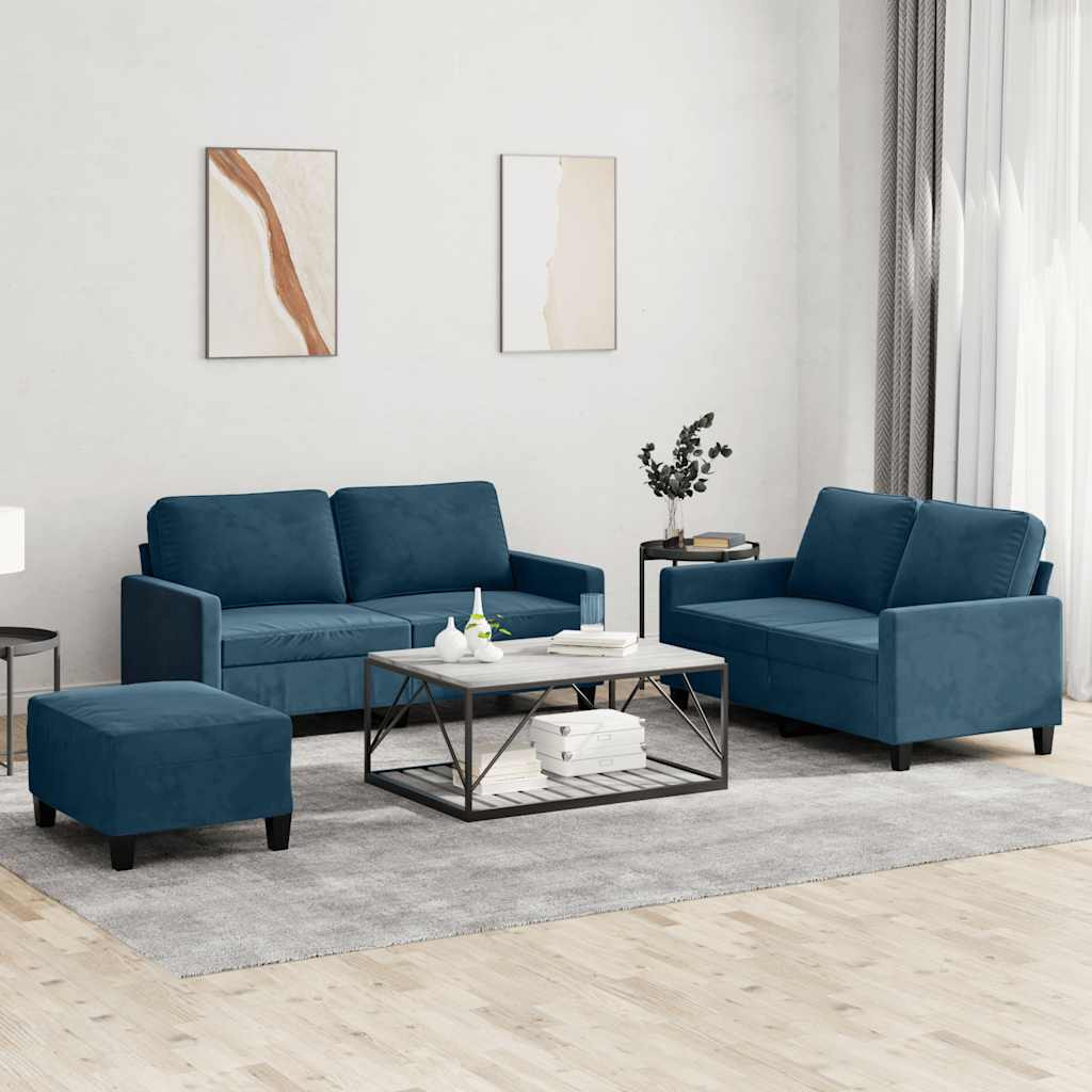 vidaXL 3-tlg. Sofagarnitur mit Kissen Blau Samt