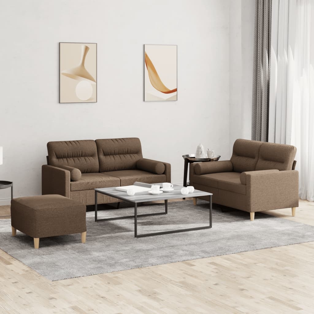vidaXL 3-tlg. Sofagarnitur mit Kissen Braun Stoff